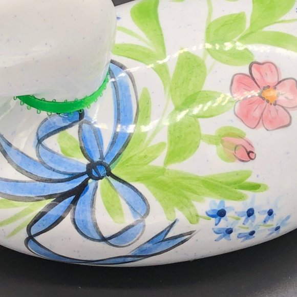 Vtg NS GUSTIN CO Handpainted Pottery Duck w Pink Cosmos and Blue Forget-Me-Nots - Picture 7 of 11